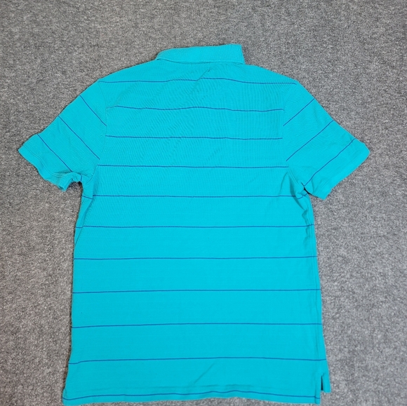Vintage J.Crew Men’s Polo Shirt M Turquoise Blue Stripe Cotton Short Sleeve - Picture 2 of 10